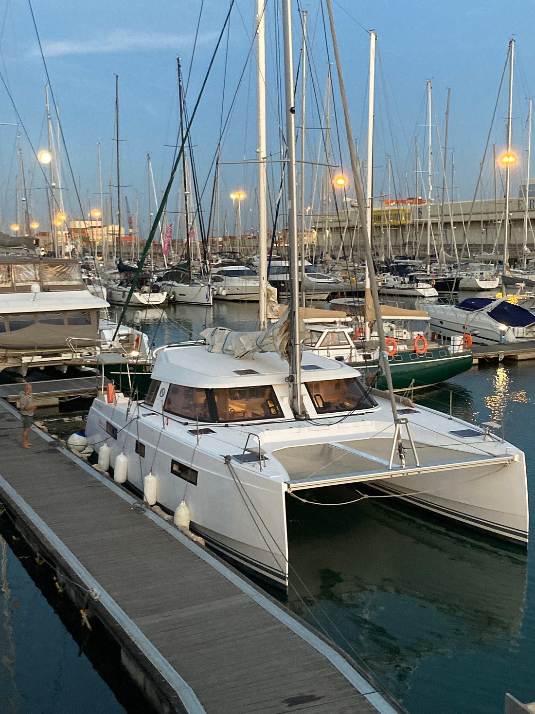 Side view catamran at the dock