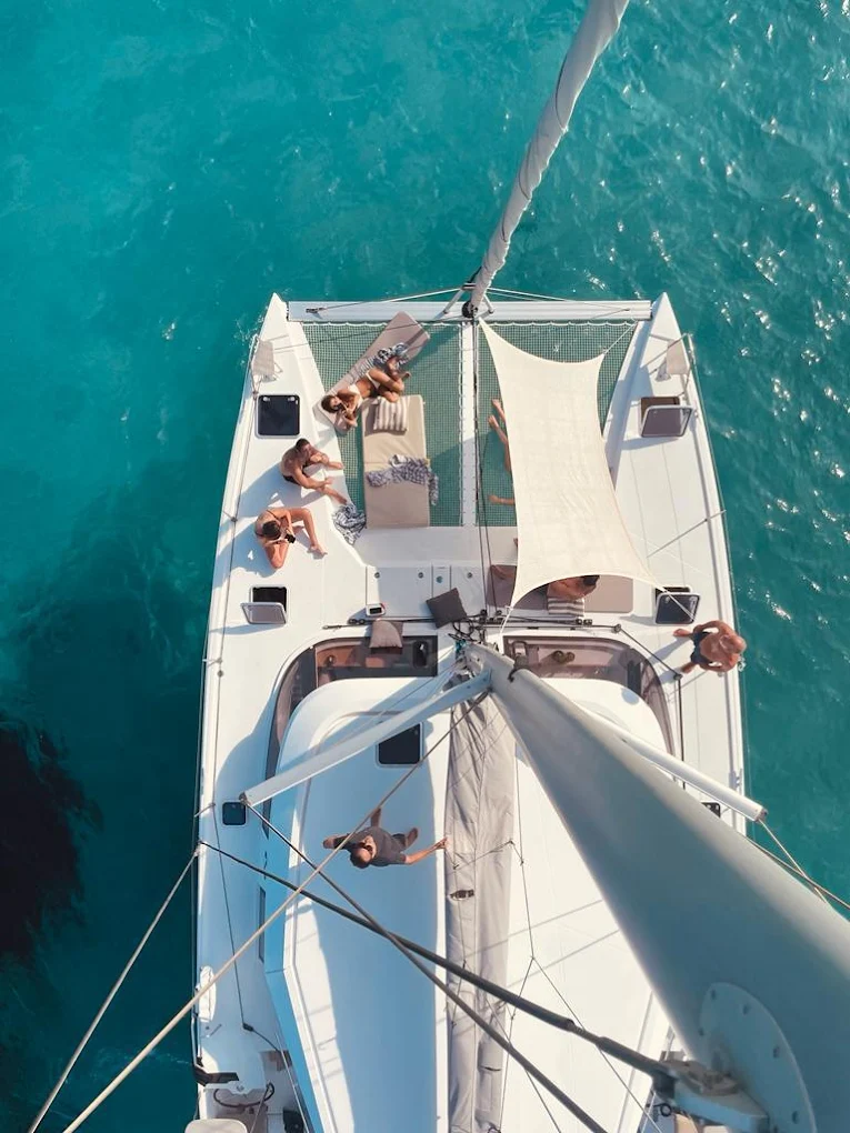 Catamaran view from the top of mast
