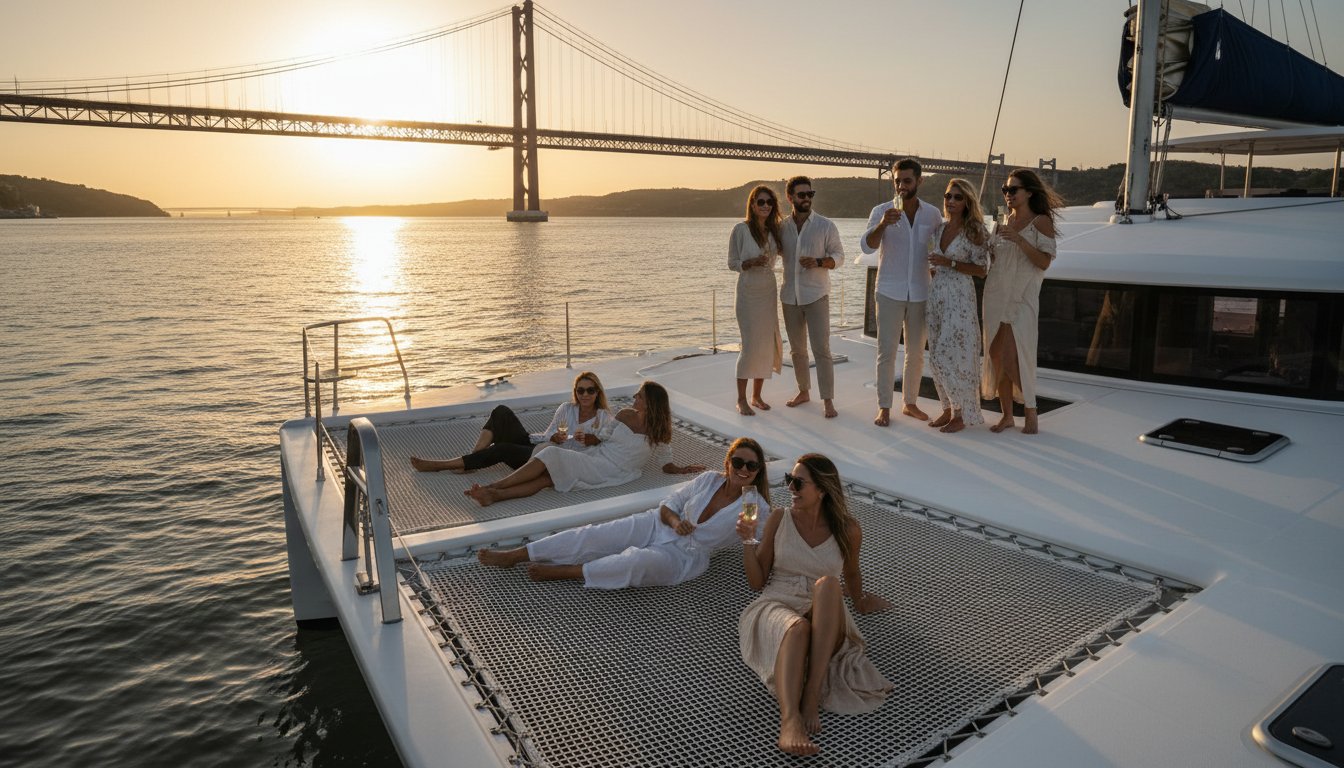 A melhor viagem em grupo para a praia em Lisboa: um guia de planejamento para um passeio privado de catamarã.